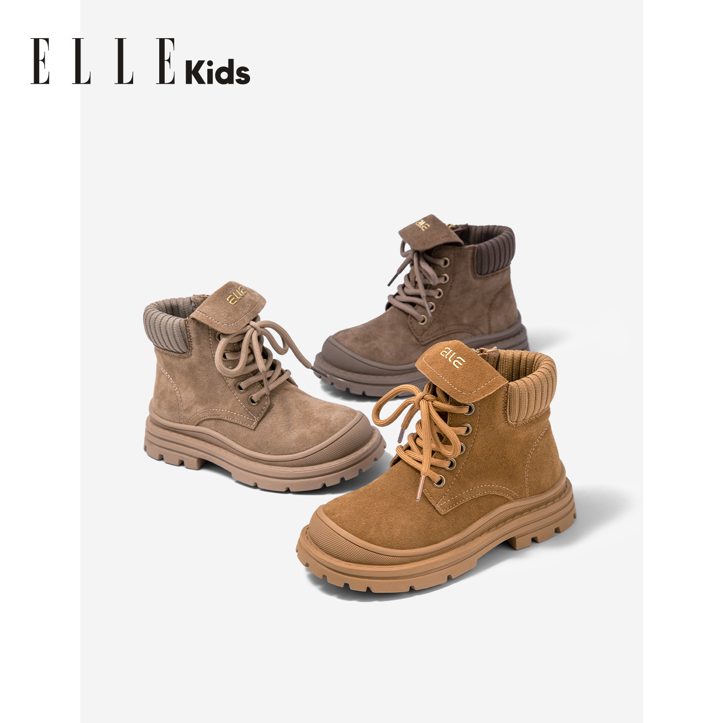 ELLEkids童鞋 儿童复古马丁靴2025秋冬新款女童软底大黄靴短靴子