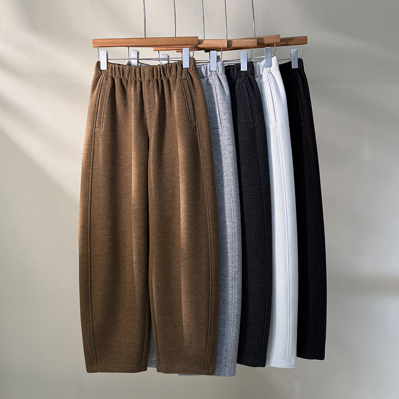 正品（舒羽绒）加绒加厚秋冬新款羊毛气球弯刀裤女九分裤松紧腰保暖