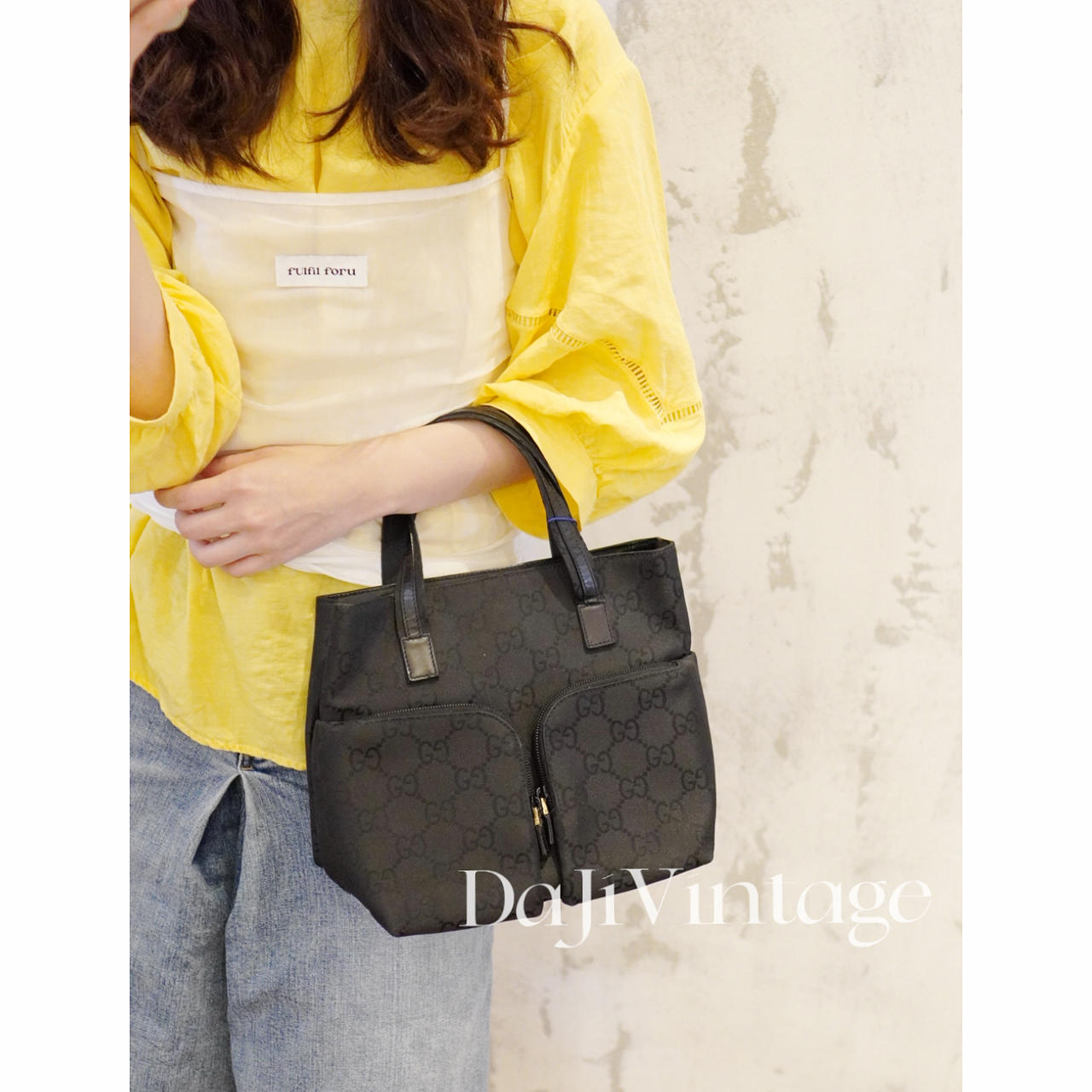 95新 GUCCI/古驰 大吉中古/Gucci黑老花双口袋tote