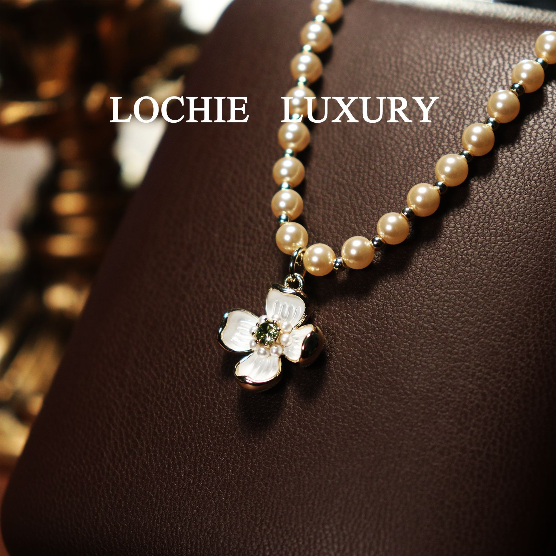 Lochie Luxury 铜合金项链  K036【木棉花】满圈珍珠花朵吊坠项链