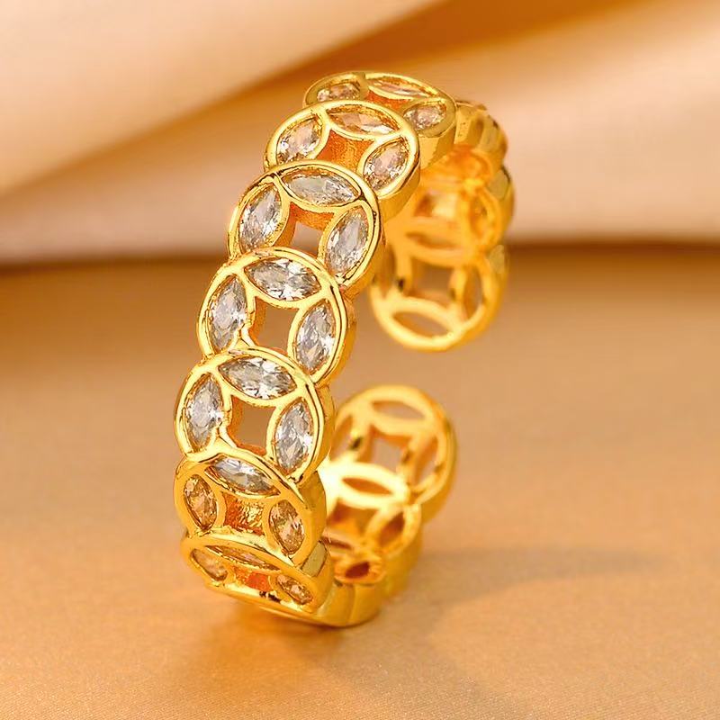 合金锆石戒指 【钱多多】铜钱戒指轻奢戒指ins小众不掉色开口可调节