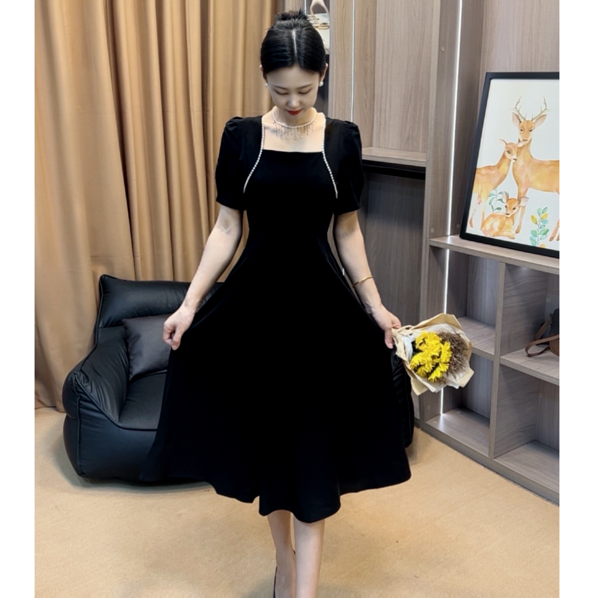 【思语定制】法式珍珠夏季显瘦收腰显瘦气质连衣裙RS2150