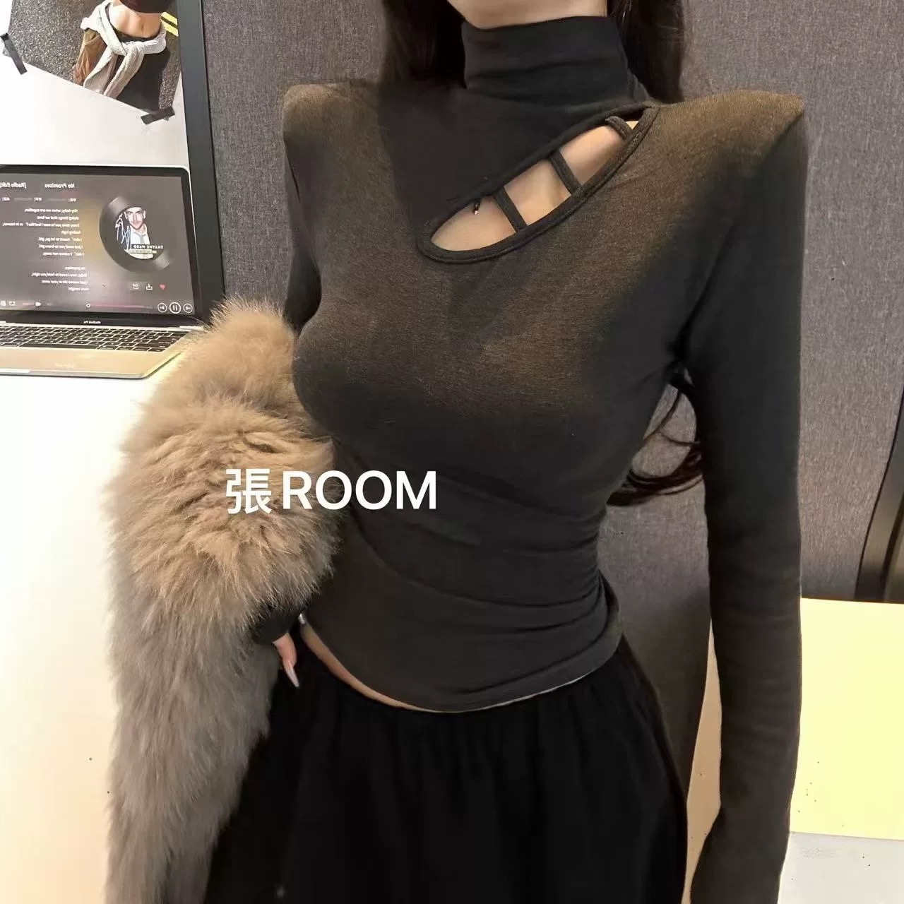 秋冬新款半高领网纱【加绒锁温】修身显瘦打底衫T恤气质百搭女上衣