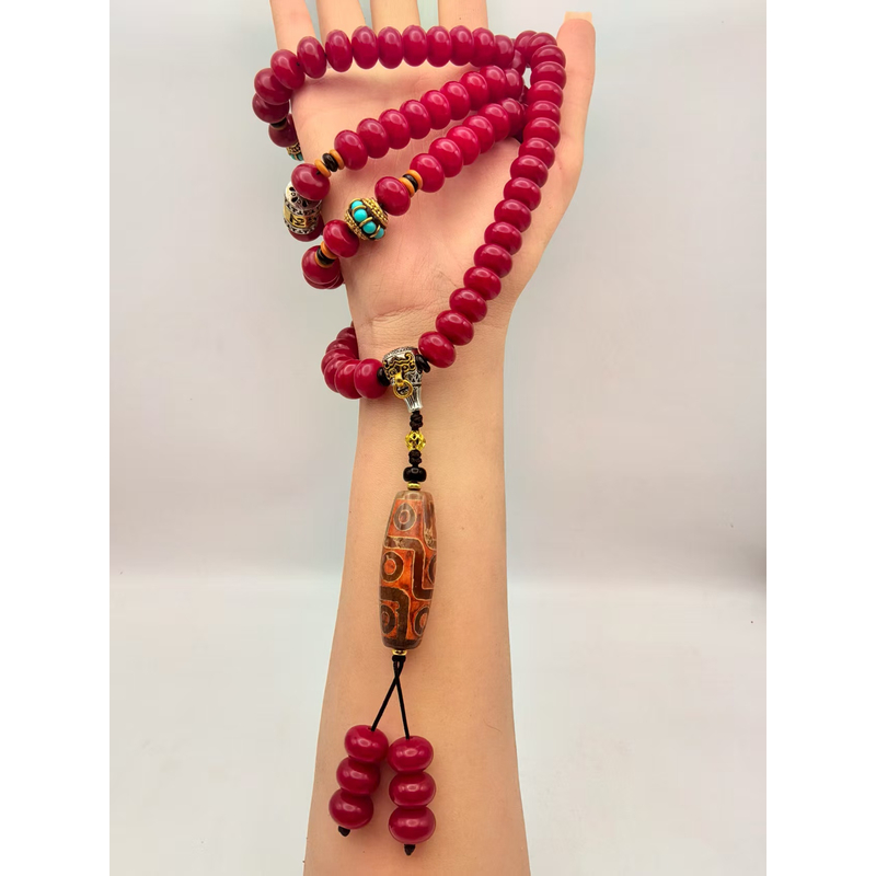 《鸿运当头》红菩提（约7X9mm） 复古九眼 多圈 吊坠手串【款号287*】