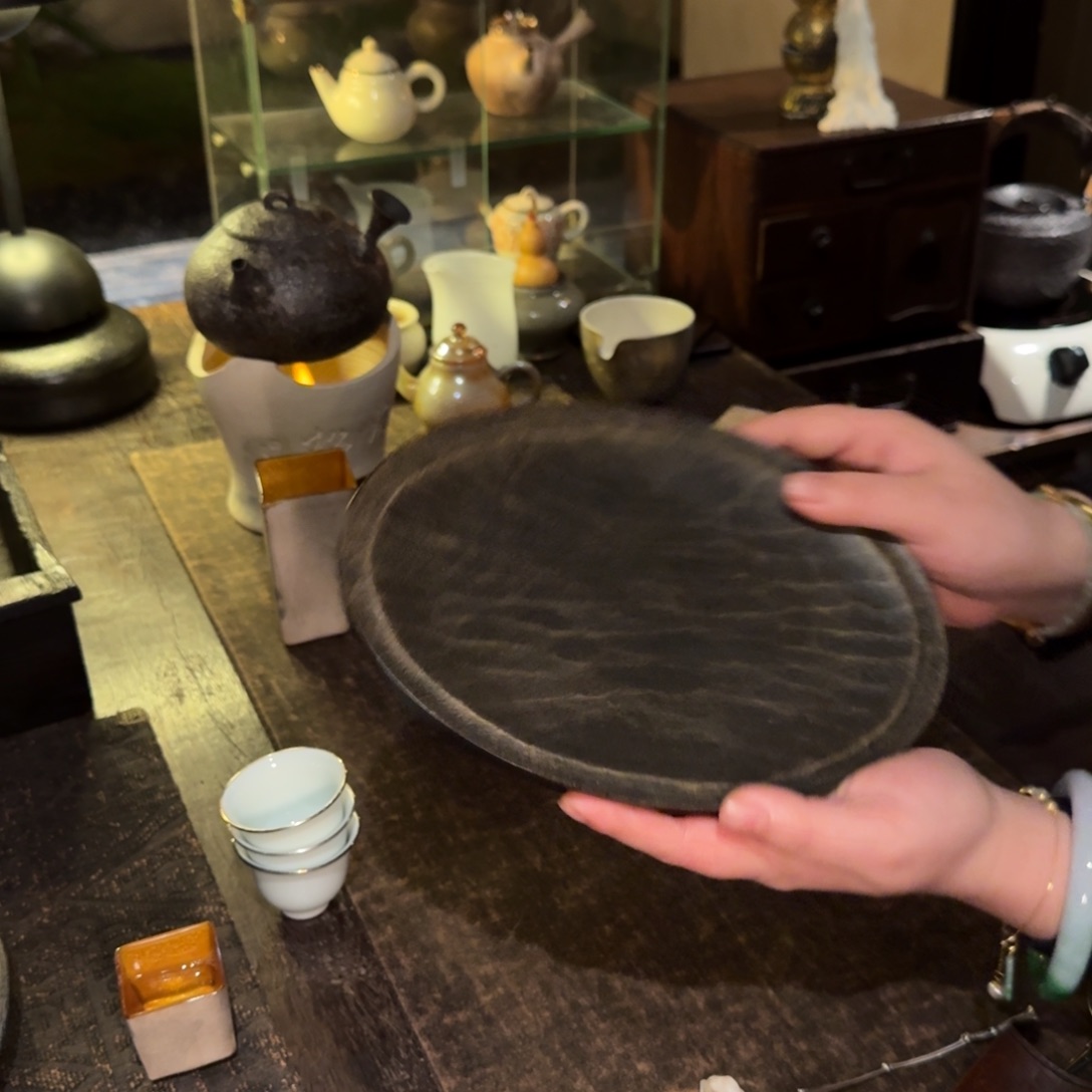 赤具孤品椭圆茶盘木胎大漆