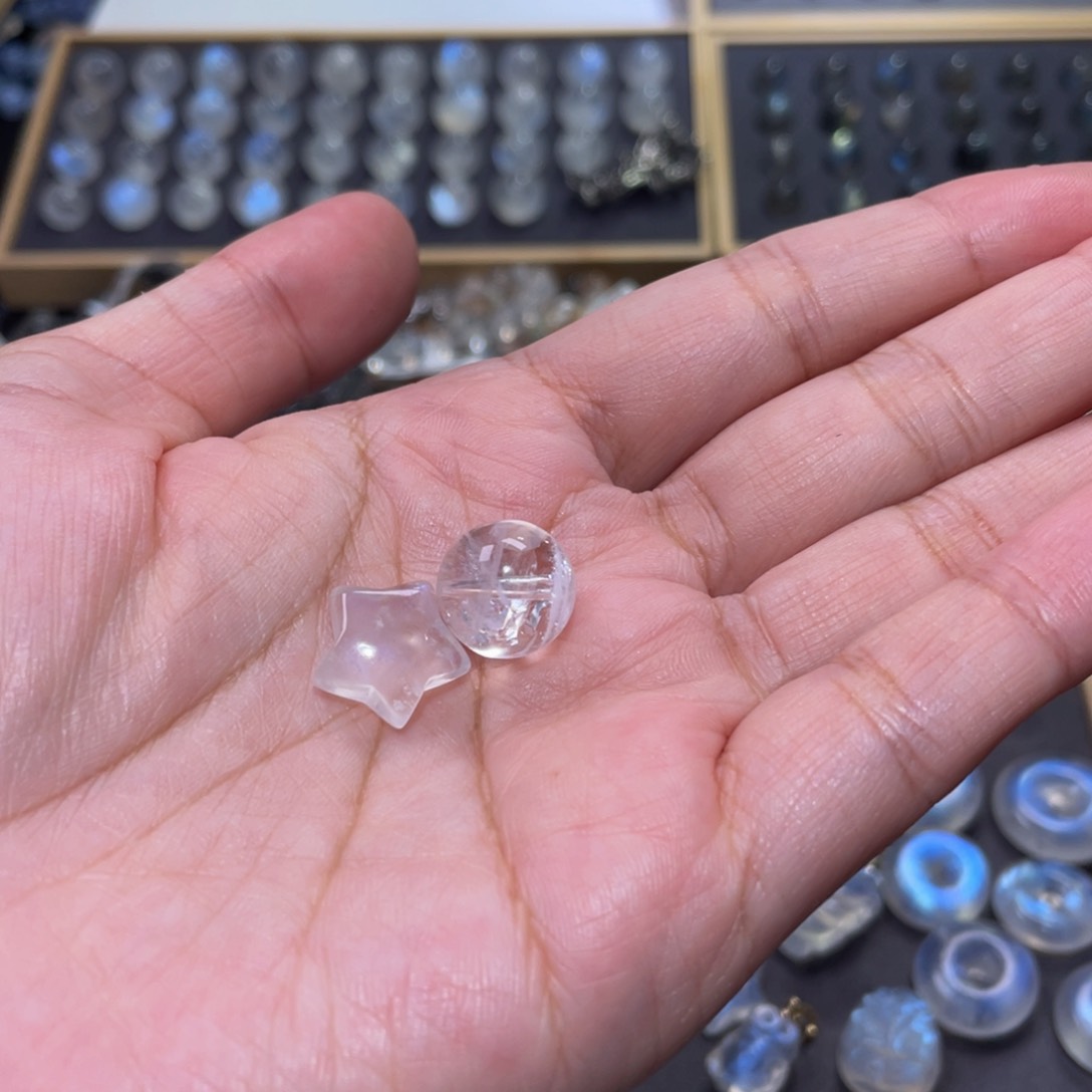水晶手链未镶嵌A****二彩虹白幽灵单珠直径13m+蓝月星星