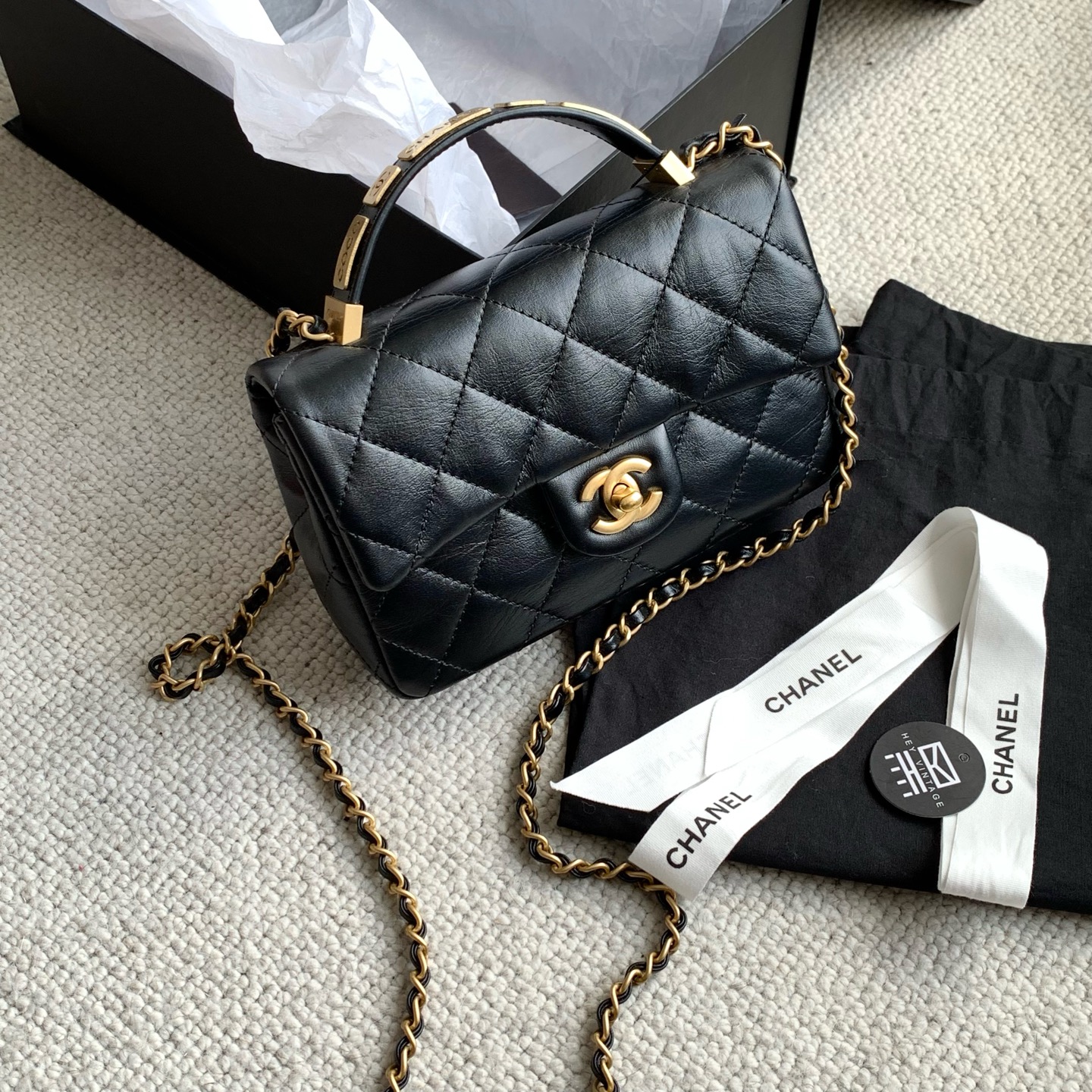 95新 Chanel/香奈儿 24p黑金coco手柄cf大mini包 24cm 9337635