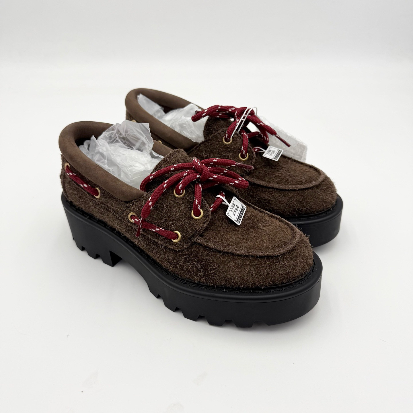 未使用 MIU MIU/缪缪 36码/棕色系带厚底乐福鞋/pp0985