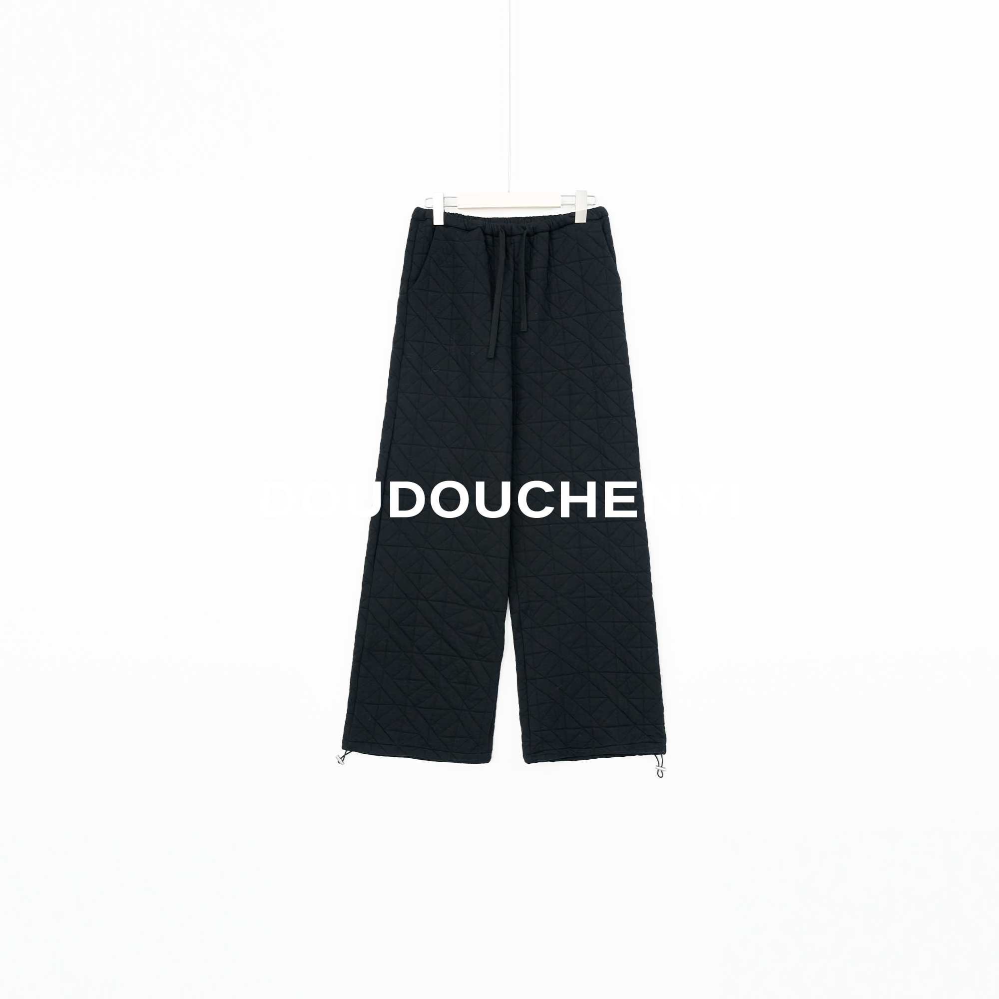 【DOUDOUCHENYI】黑色休闲直筒裤秋冬加棉设计师-0139