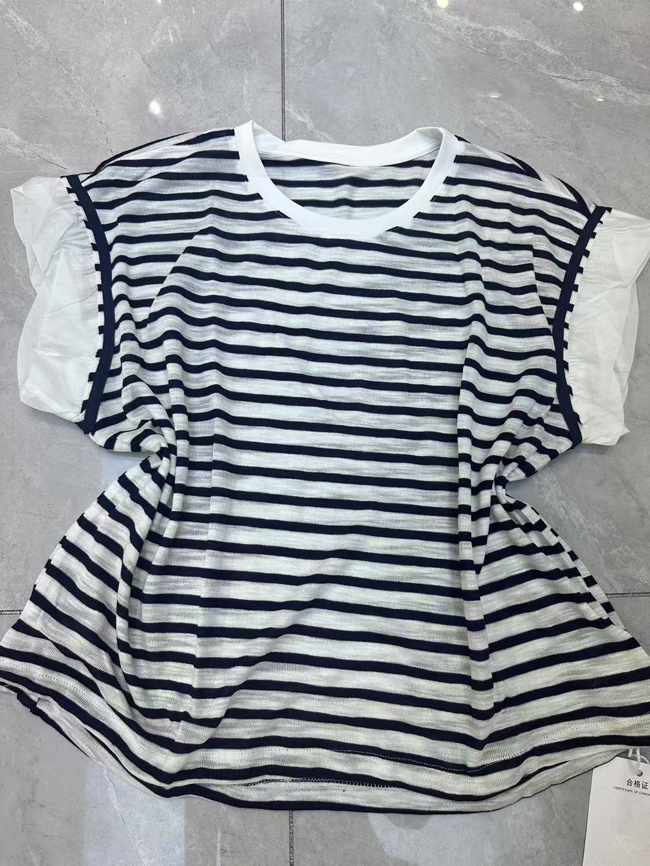 百搭时尚短袖条纹圆领T恤