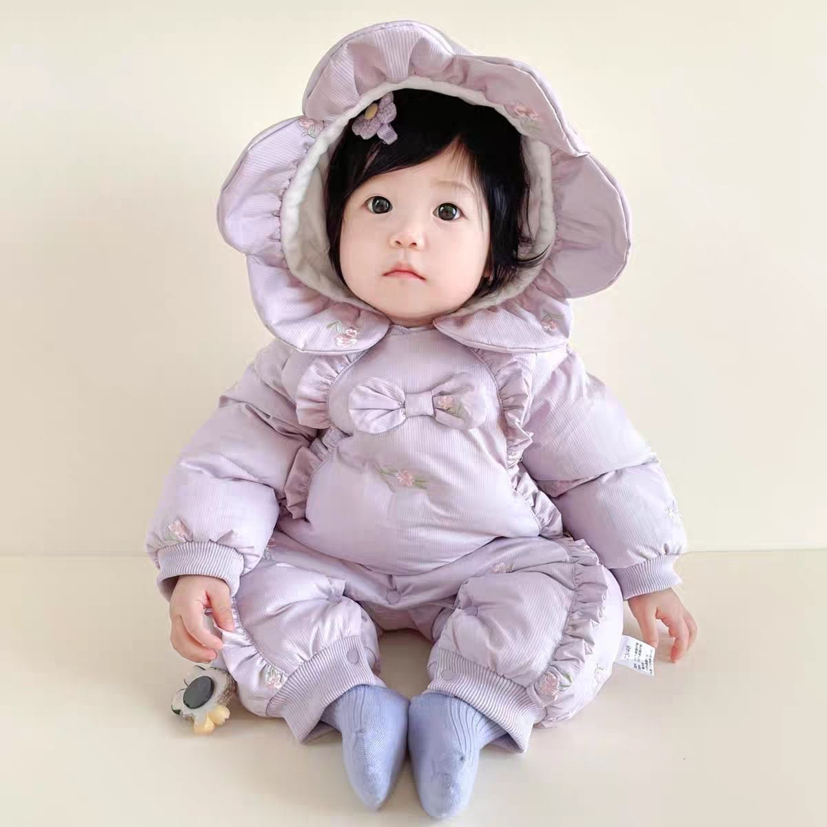 冬季婴儿加绒加厚保暖连体衣女宝宝超萌公主洋气外出服爬服棉服