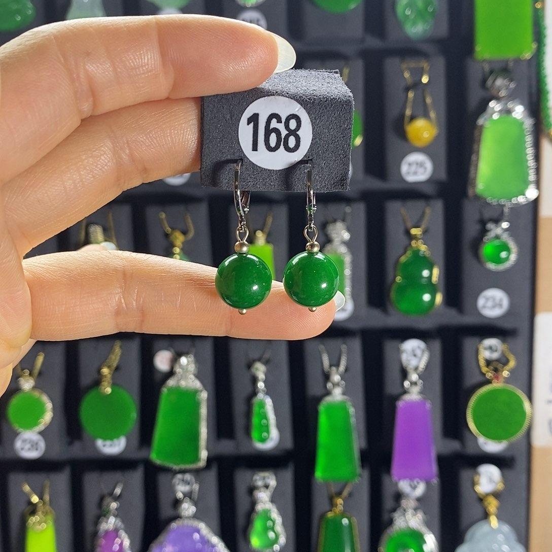银S925镶嵌翡翠耳饰168