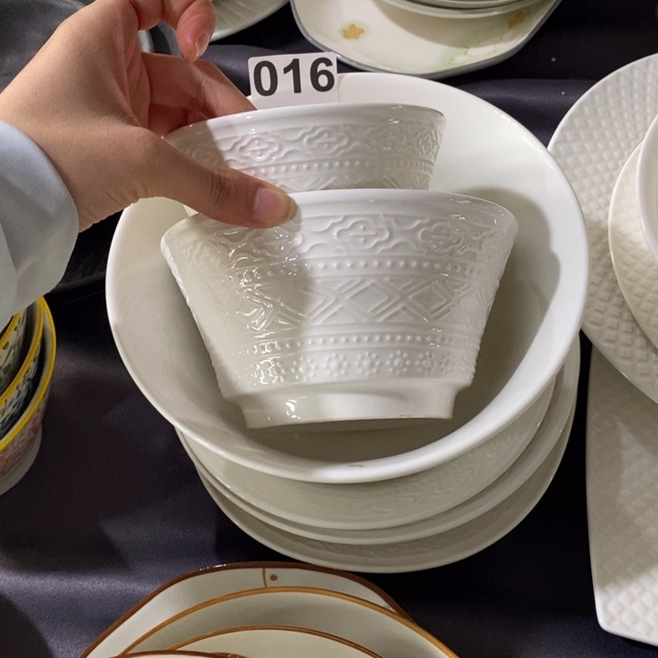 瓷美满吉祥米饭碗3个面碗3个送三双黑色筷子