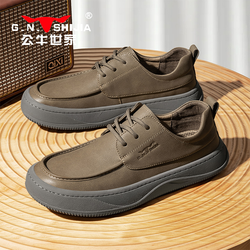 公牛世家男士商务鞋春季新款英伦风软底男士休闲皮鞋复古潮流男鞋