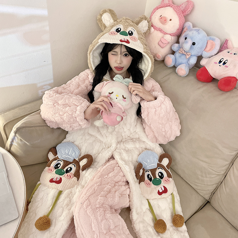 【钢牙奇奇】冬季夹棉睡袍省服加绒加厚保暖睡衣女可爱学生家居服
