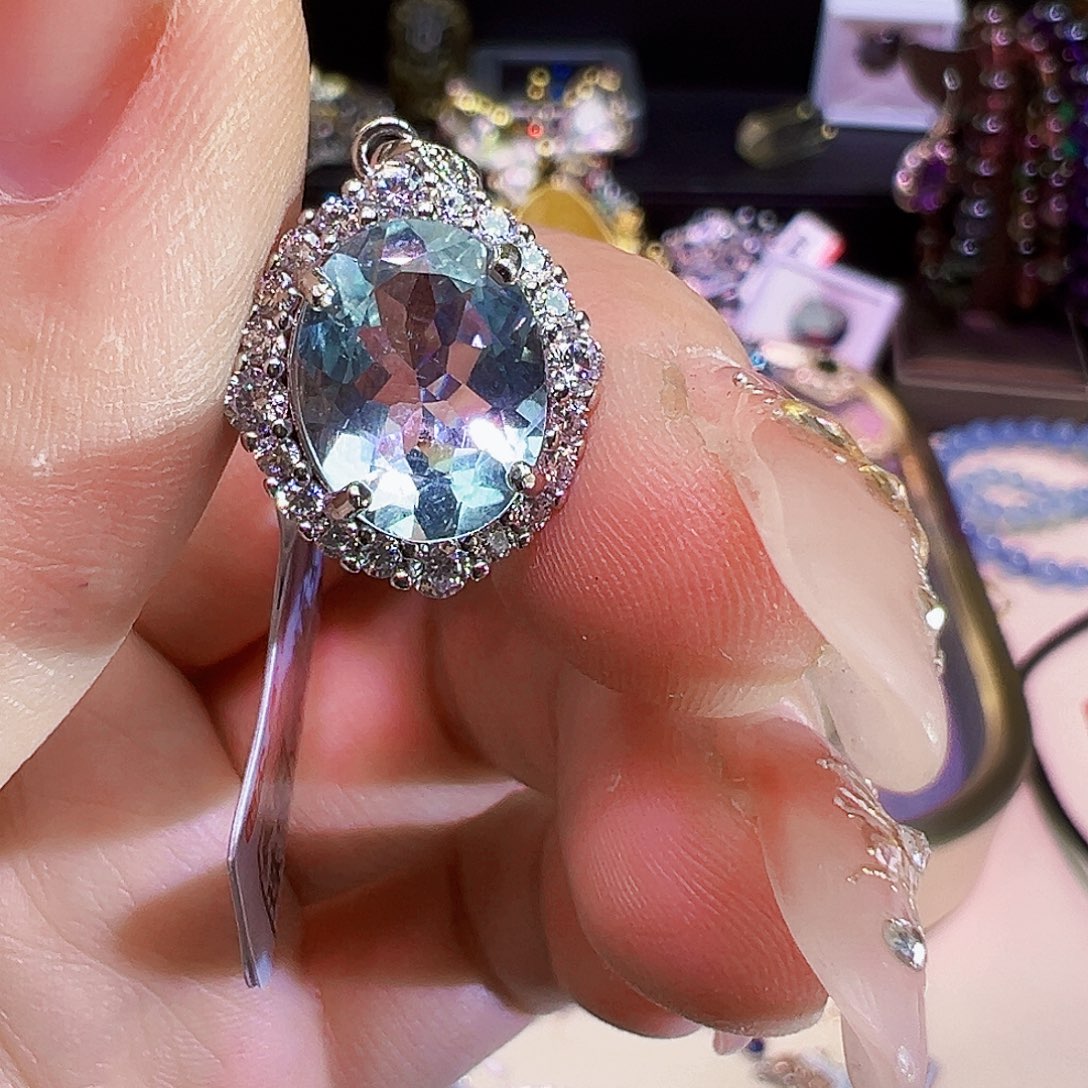 海蓝宝石颈饰银S925镶嵌