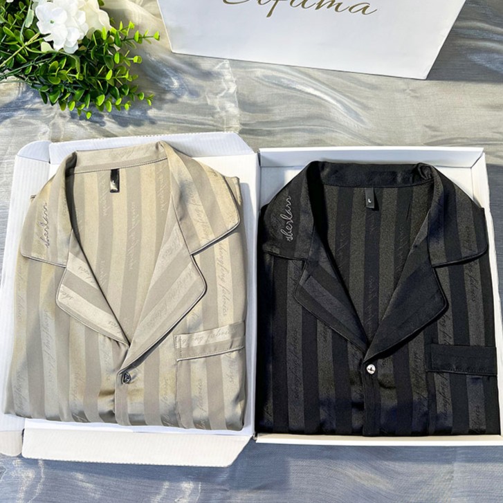 Sifuma/斯服玛【条纹】男士夏季睡衣短袖薄款冰丝青少年家居服套装