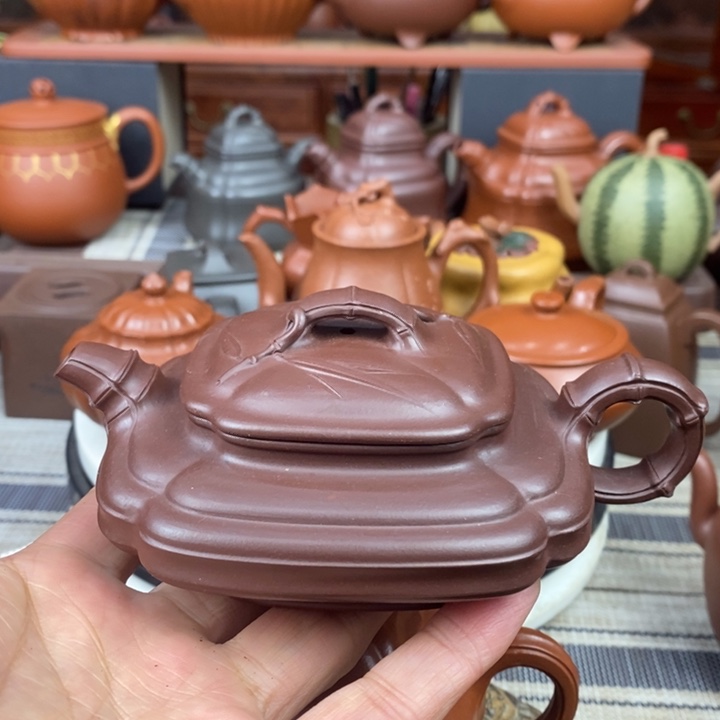 紫砂茶壶四方扁竹180cc原矿老紫泥特价