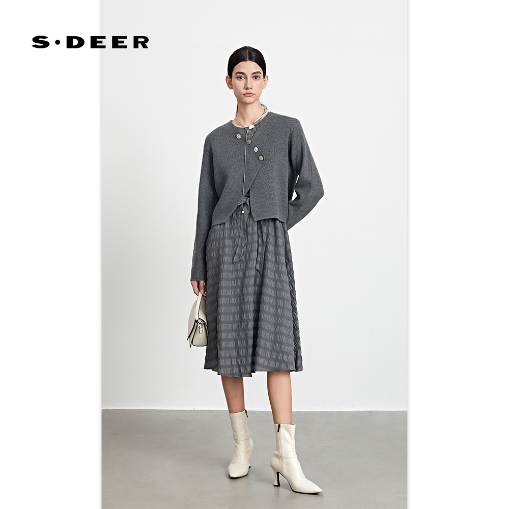 圣迪奥女装复古针织气质时尚显瘦法式轻熟连衣裙S233Z1453