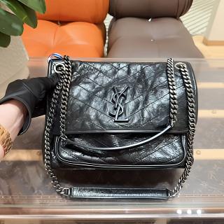 95新 YSL/圣罗兰  niki中号 黑色黑扣银链 