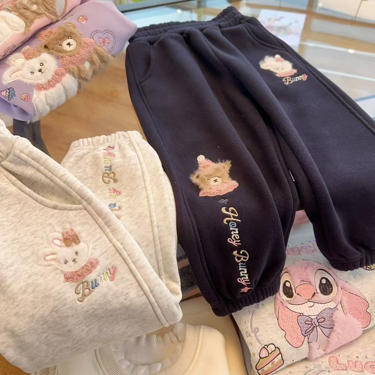 小熊兔卫裤 女童秋冬季韩系休闲百搭加绒卫裤