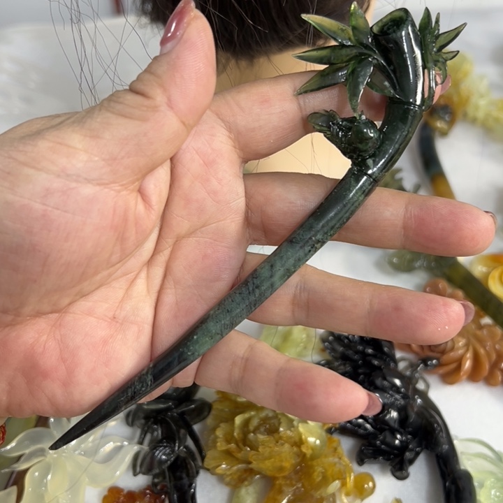 定制蛇纹石玉毛货发饰