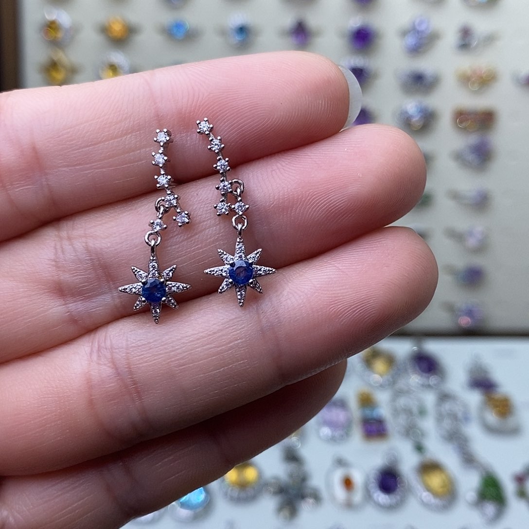 蓝宝石耳饰银S925镶嵌羊*咩需要证书备注