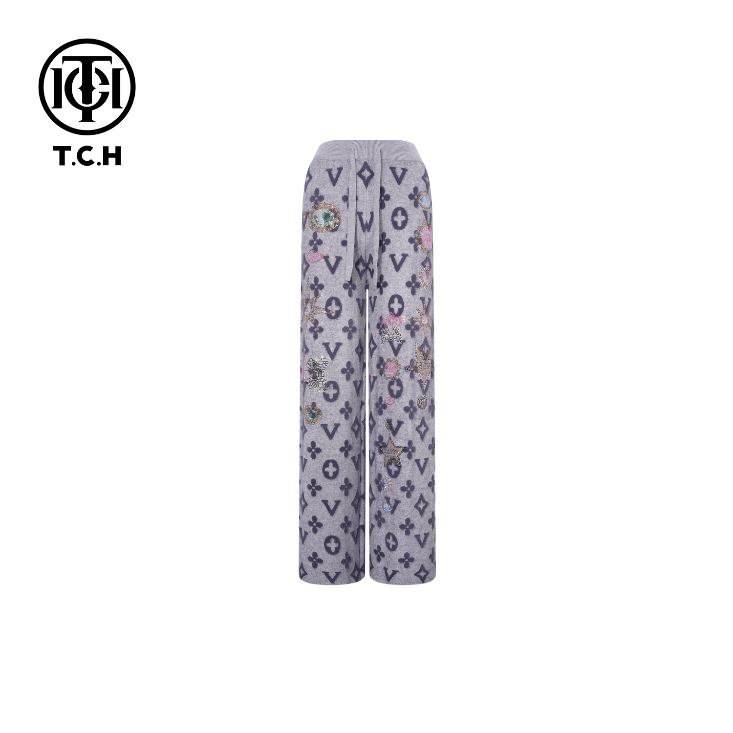 TCH【直筒阔腿】冬款百搭时尚烫钻慵懒风会色休闲裤T75D20E5010