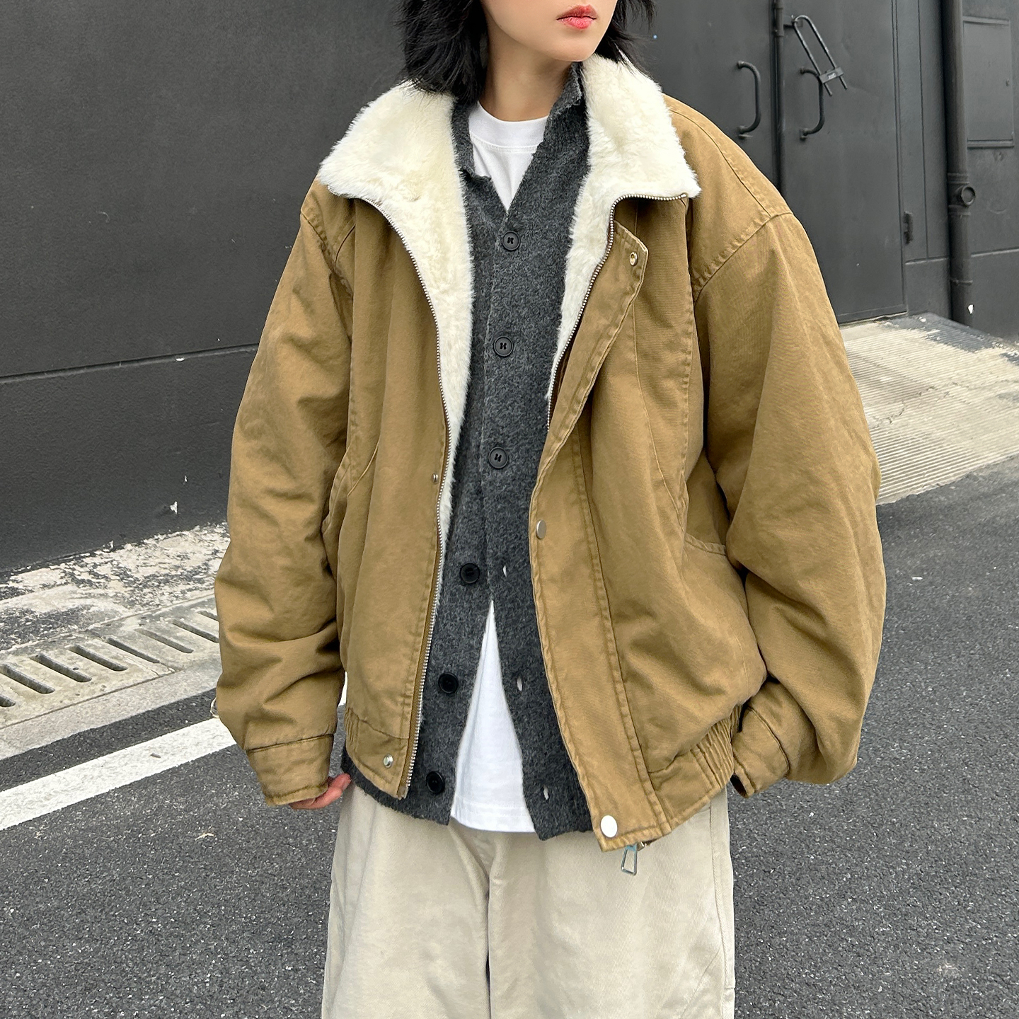 25AW 座山雕 复古解构立领加绒棉服外套男女加厚短款棉衣工装