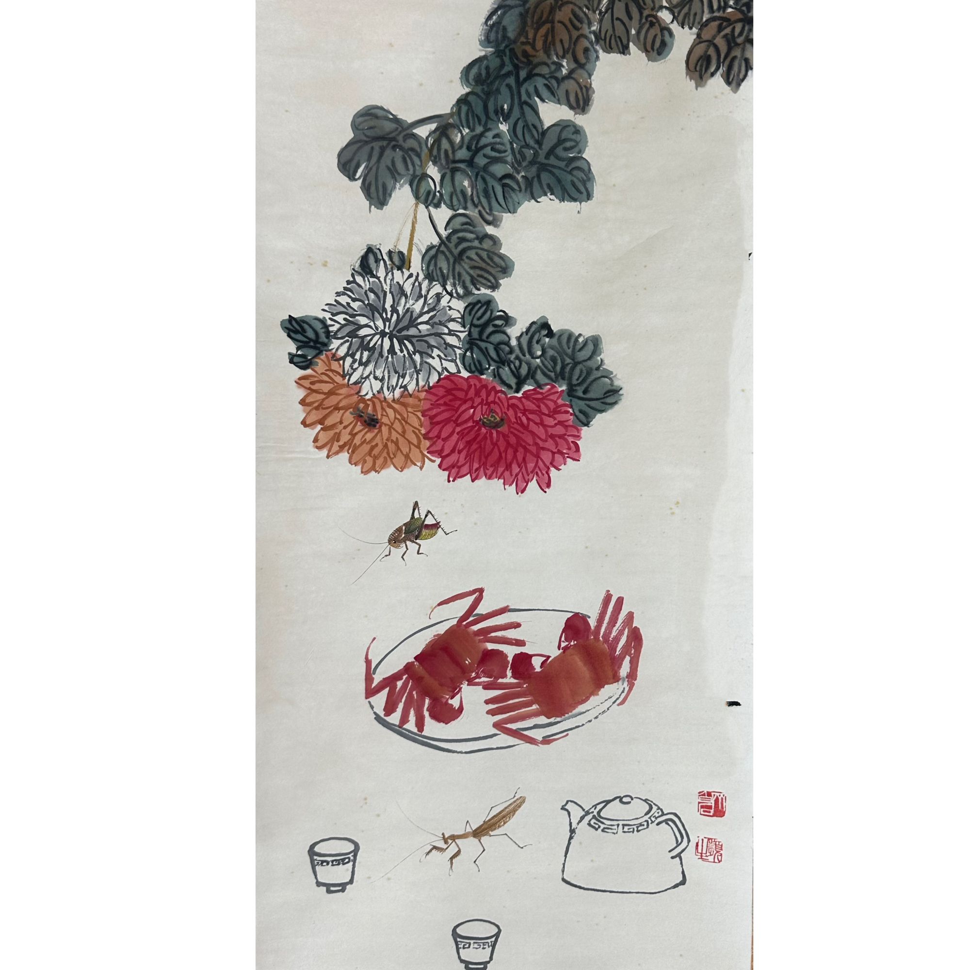 齐     花卉立轴98x40