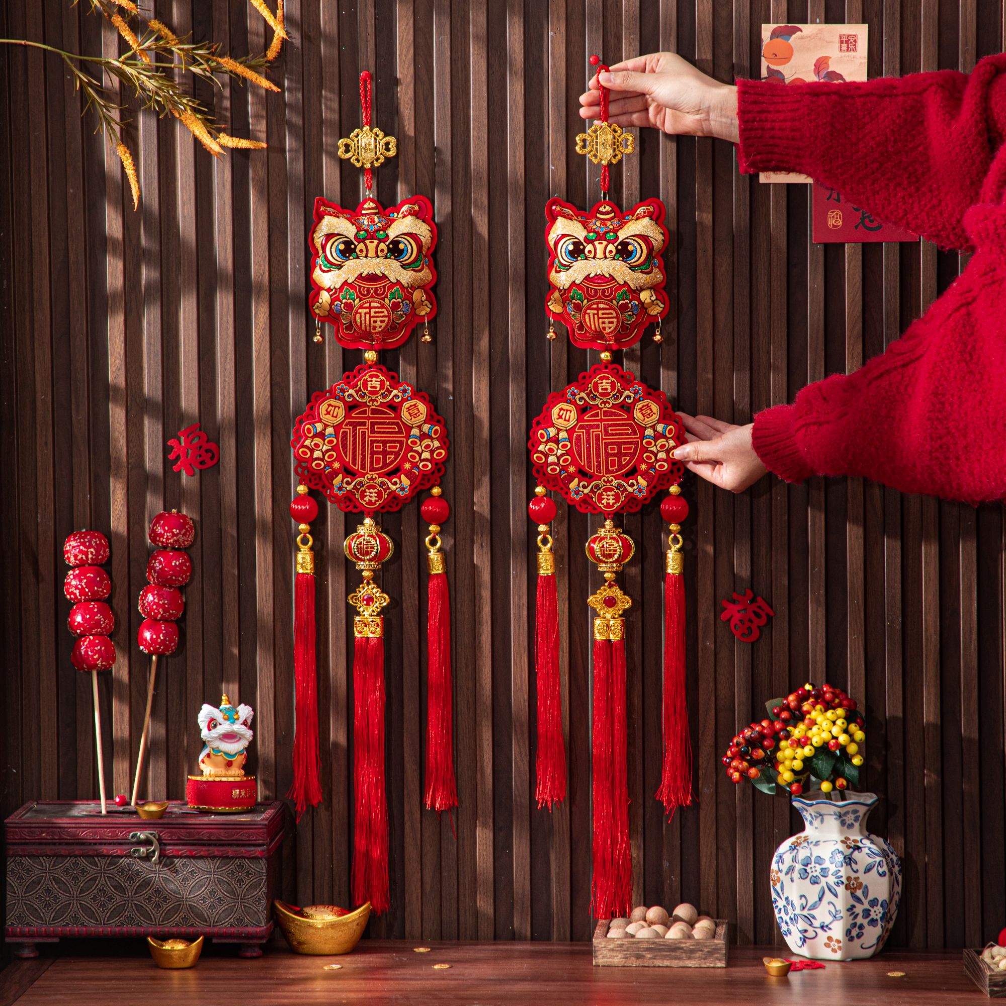 2026新款【醒狮圆福】新年乔迁装扮用品中式室内挂饰新年装饰挂件