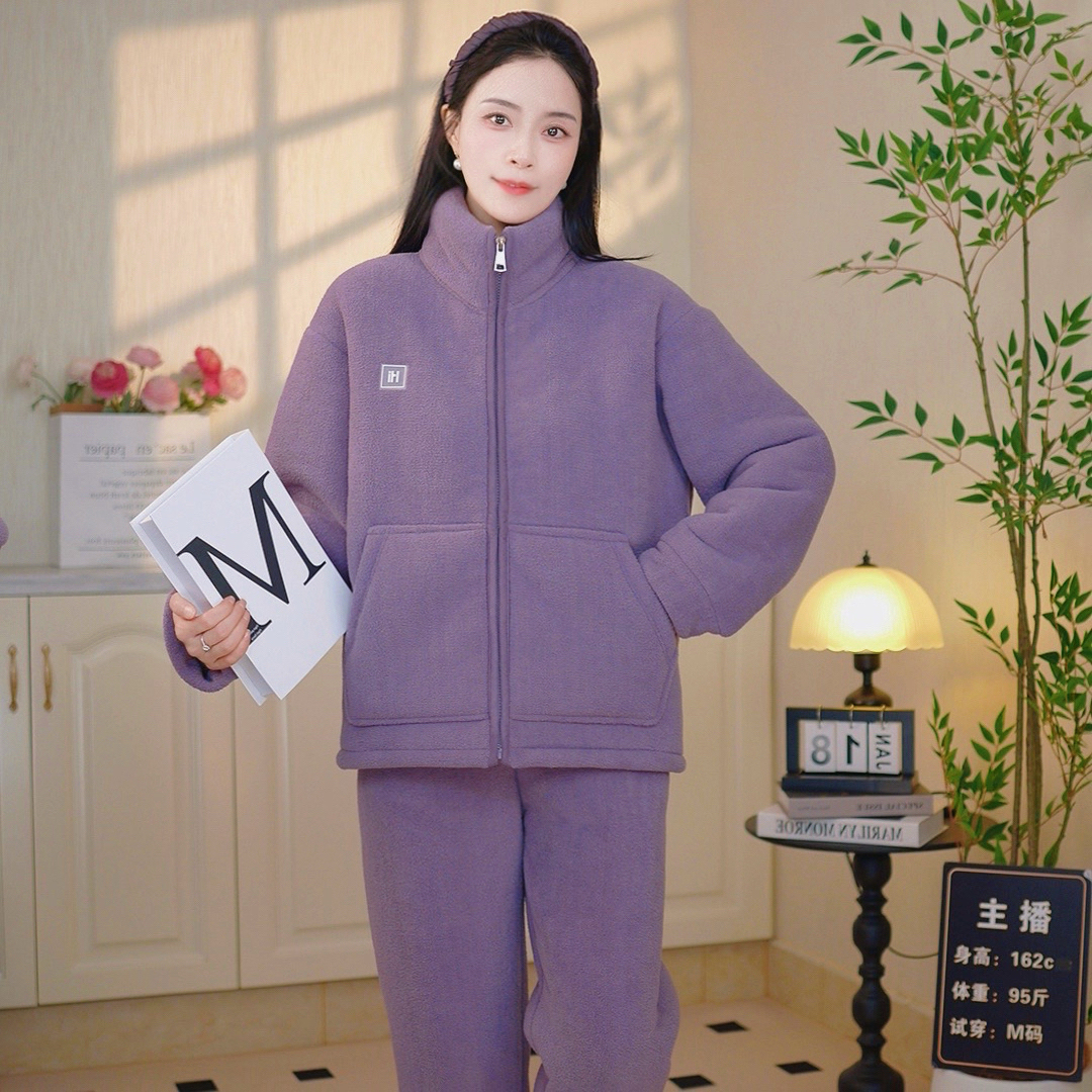 【加厚加厚！双层复合绒】男女同款立领冬季家外两穿拉链睡衣家居服