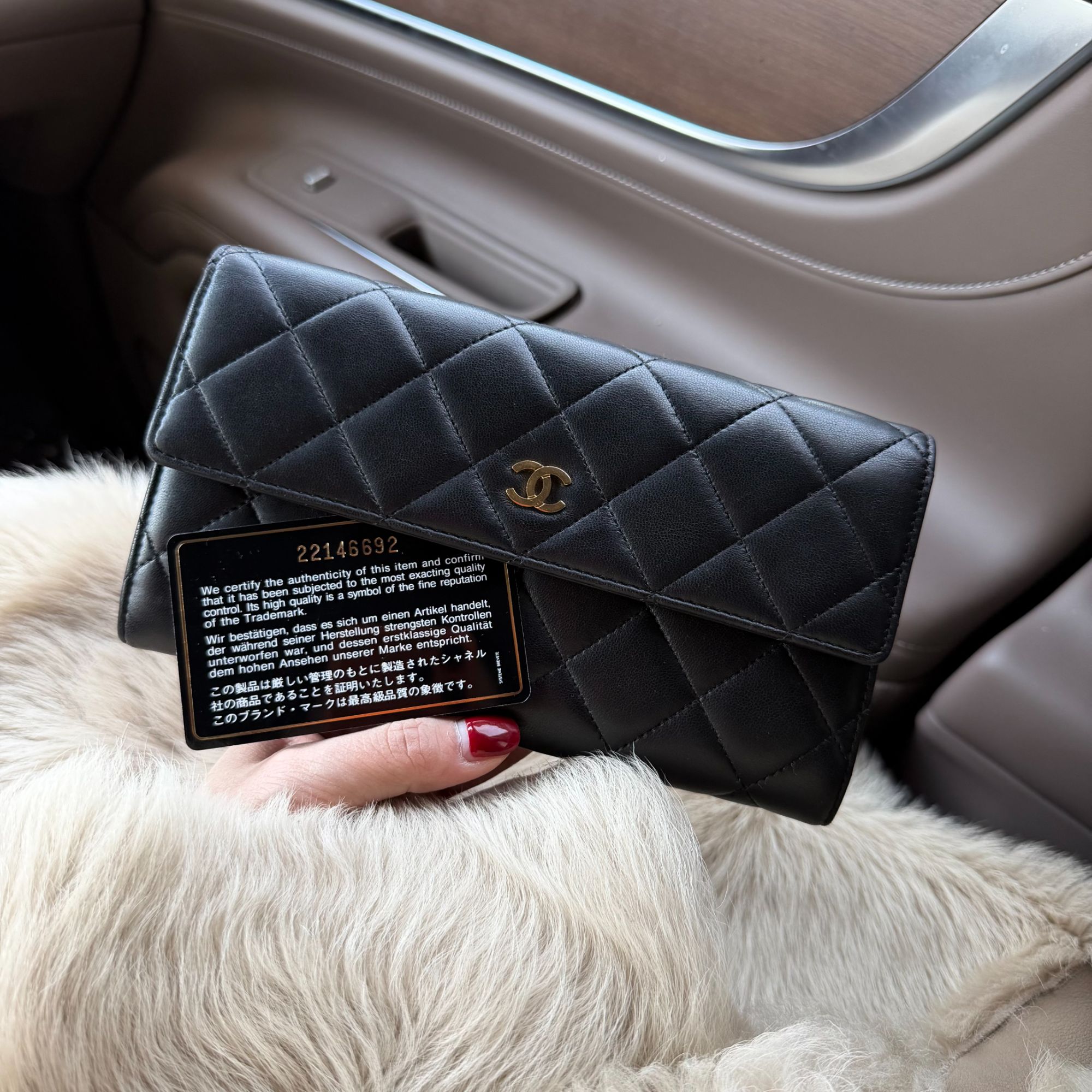 99新 Chanel/香奈儿 羊皮黑金钱包/99新无划痕/22开带身份卡