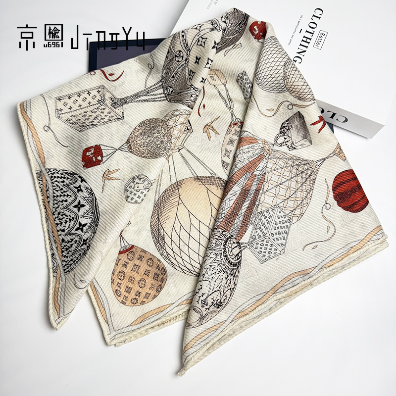 京榆 丨告白气球丨双面提花萝孔桑蚕丝山羊绒绵羊毛中方巾围巾女