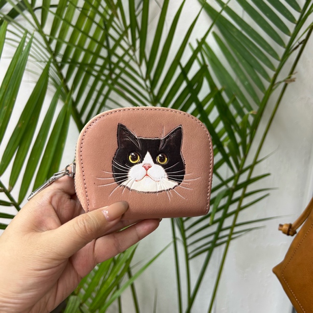 水晶植鞣头层牛皮奶牛猫卡包【3D高分子热熔印制】85107