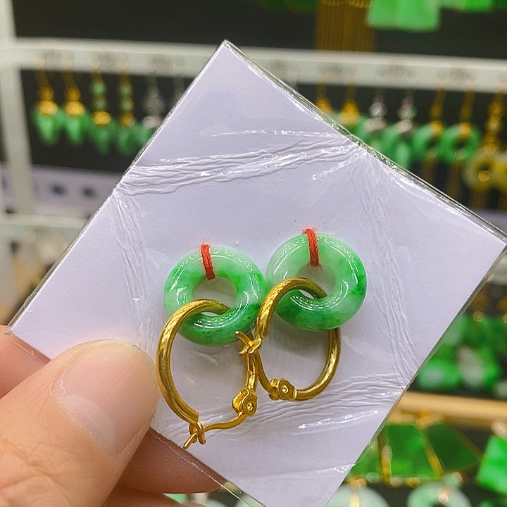 翡翠耳饰银S925镶嵌耳坠