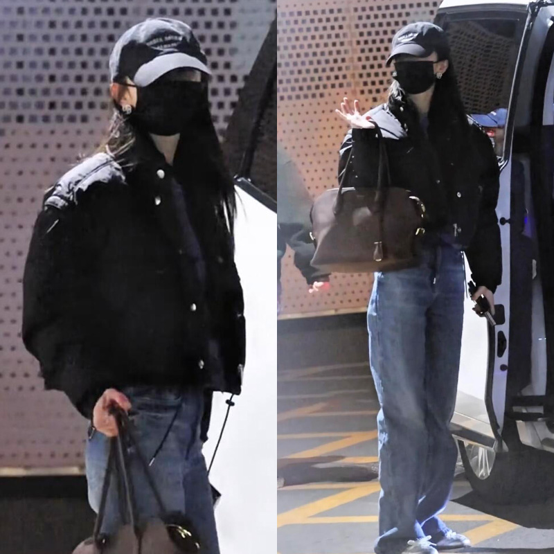 杨幂同款黑色短款立领白鸭绒羽绒服外套百搭休闲牛仔裤套装