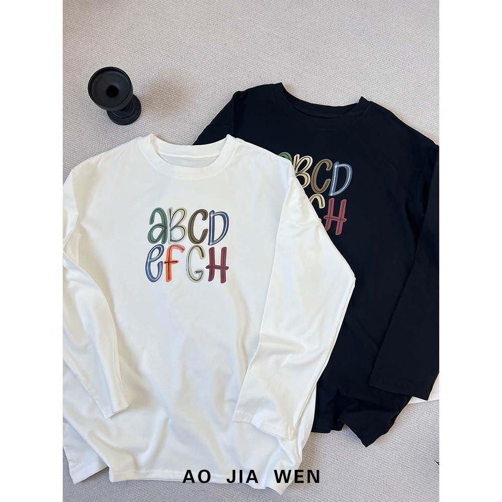 【佳文定制】2229字母abcd印花长袖T恤上衣