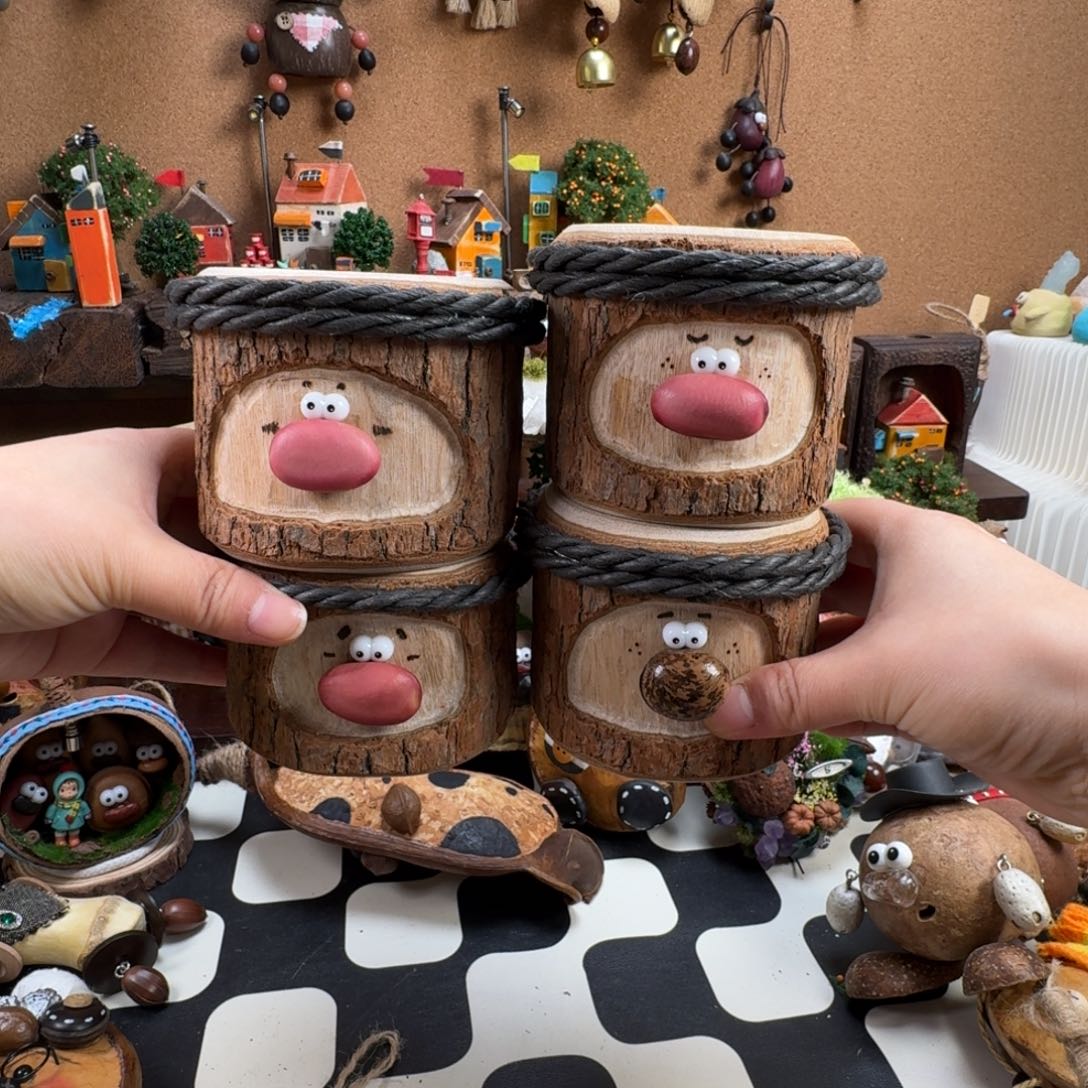 虎***跳四个原木底座香樟木