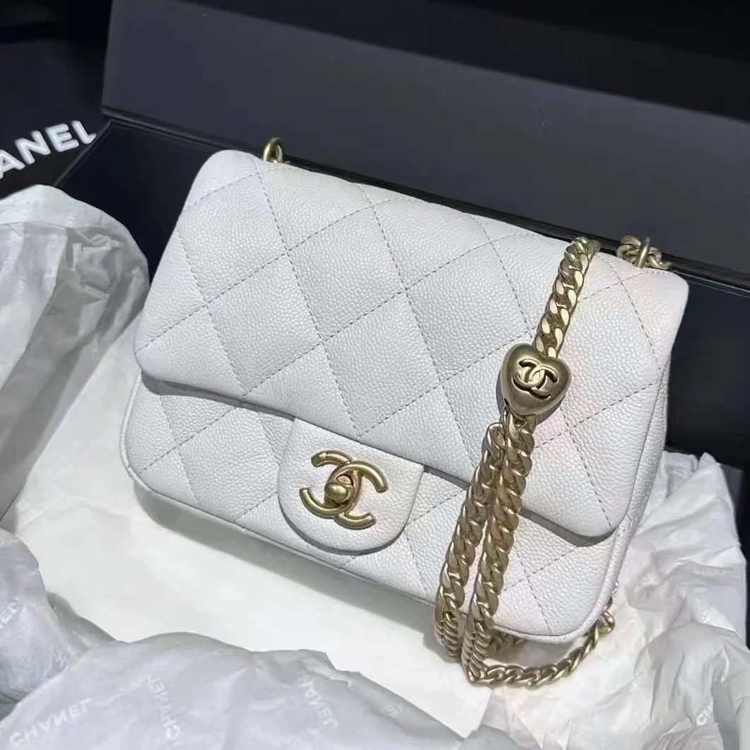 未使用 Chanel/香奈儿 白金 爱心调节扣方胖子 芯片款 单肩斜挎包
