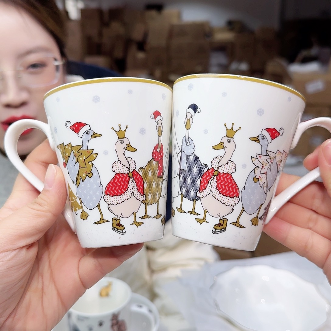 骨瓷马克杯400ml2只外贸尾单