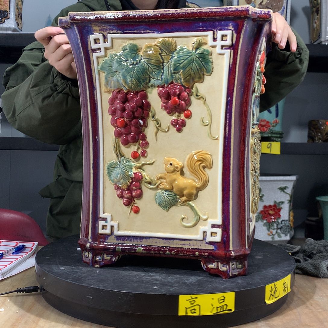 陶阿杰石湾盆高温烧制微瑕