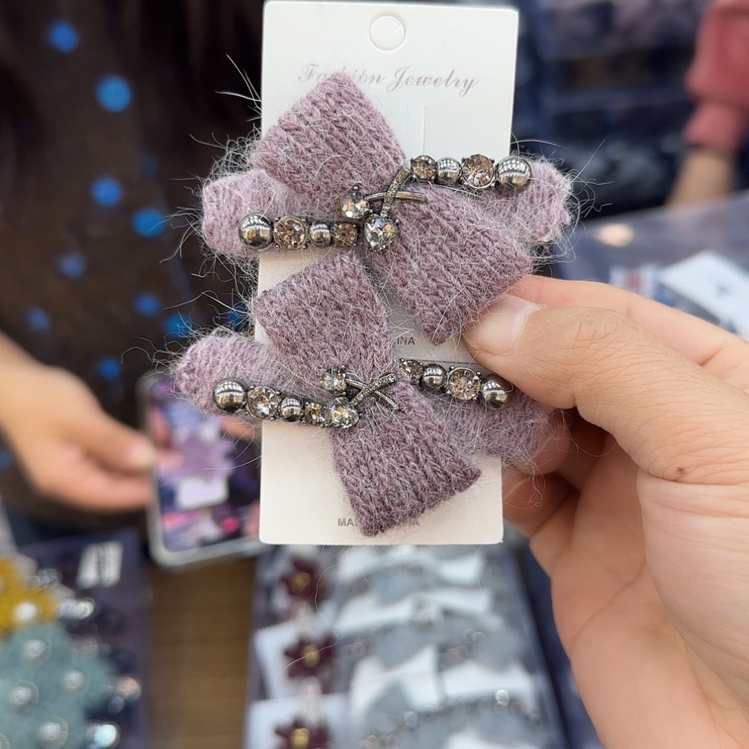 布艺非金属X17紫色蝴蝶结压夹2个