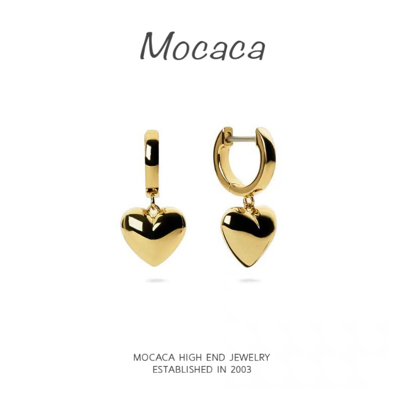 铜合金耳饰 MOCACA 镀k金 原创设计复古爱心吊坠耳环 MAC24