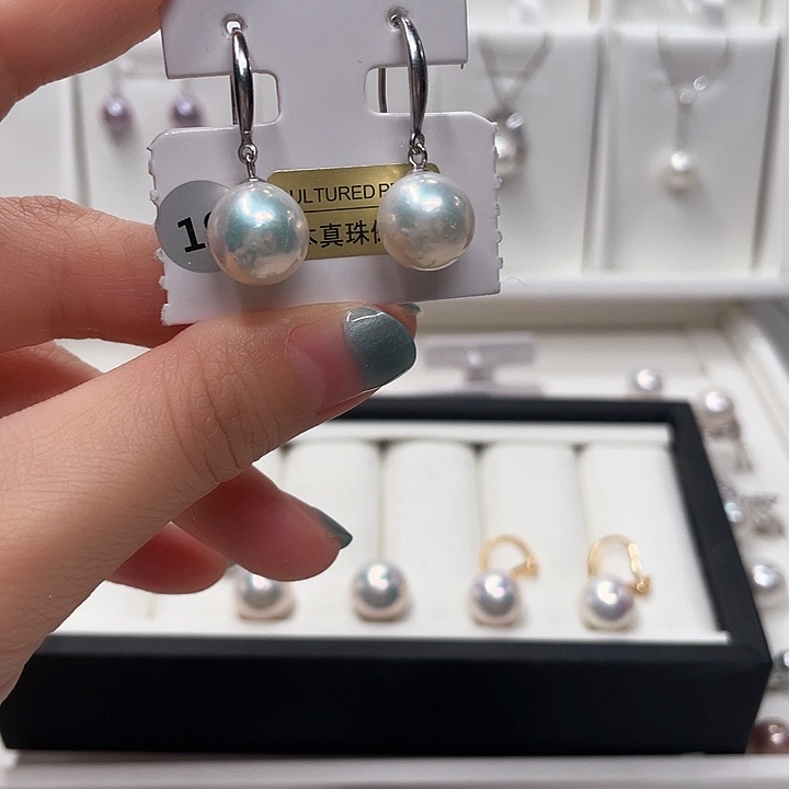 非金属11mm正圆银蓝光耳钩福利珠