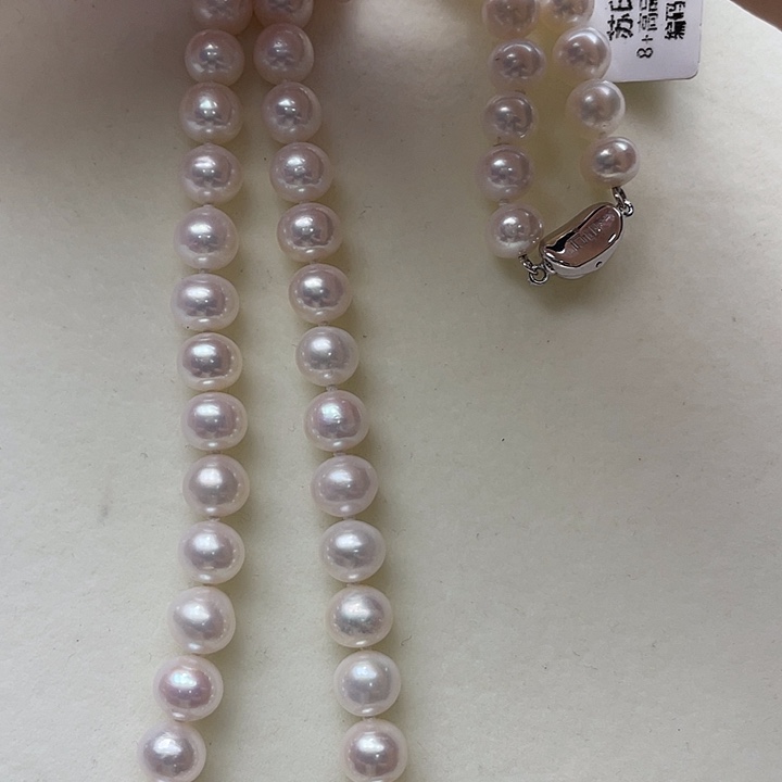 淡水珍珠银S925镶嵌颈饰卡8➕极光白透粉高品