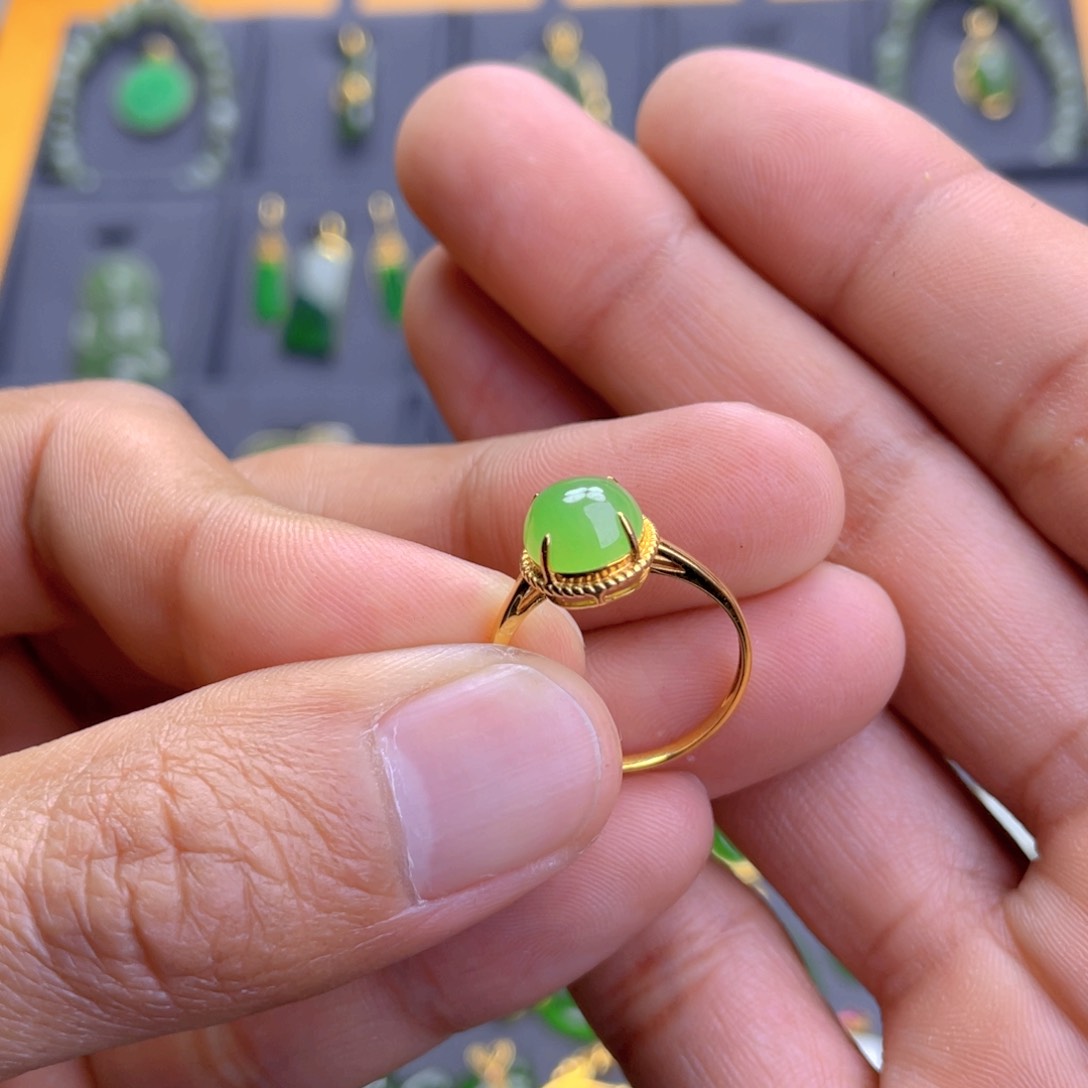 和田玉（碧玉）戒指18K金镶嵌亚*?戒指