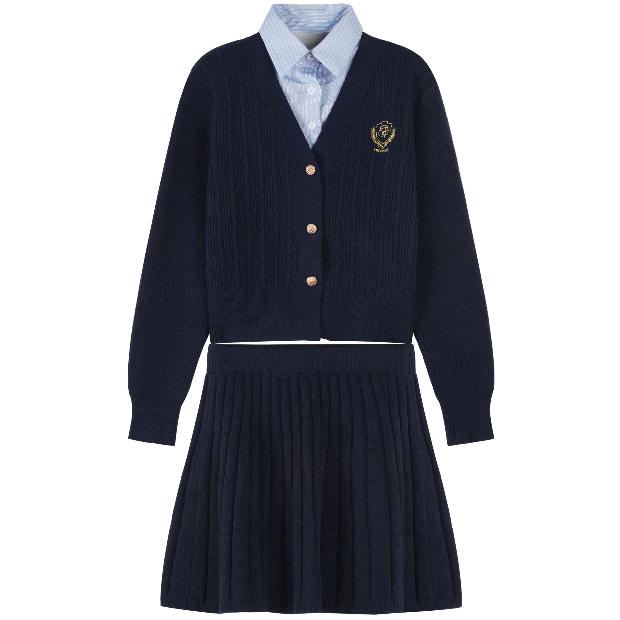 【针织套装】cachecache针织毛衣开衫学院风秋冬a字伞裙短裙子两件