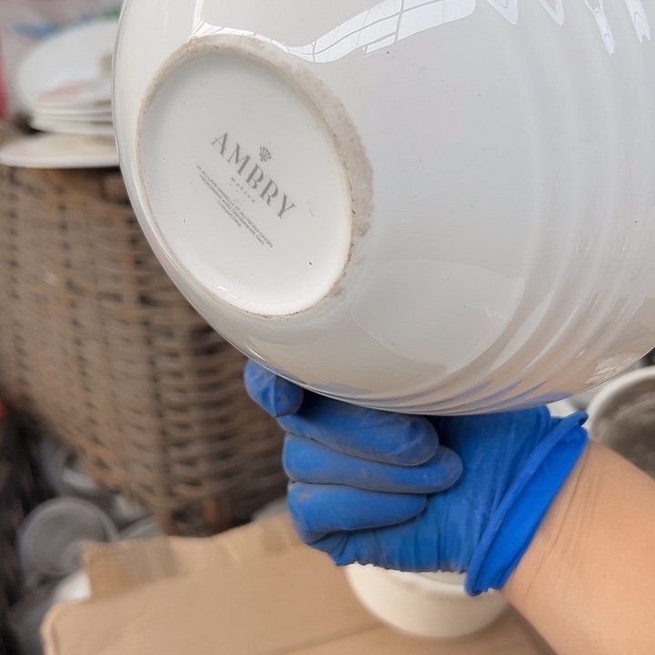 库存尾货骨瓷沙拉碗一对螺纹