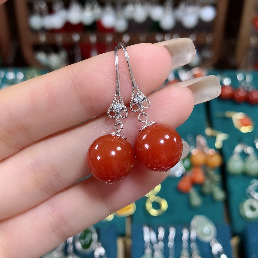 玛瑙/玉髓耳饰银S925镶嵌卡12mm左右